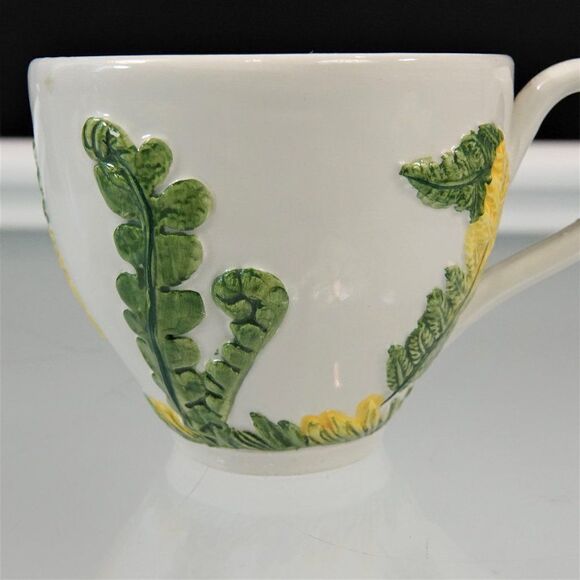 Vintage Italian Cup And Saucer Set Green Garden Ferns And Flower Bud Cottagecore - Picture 11 of 12
